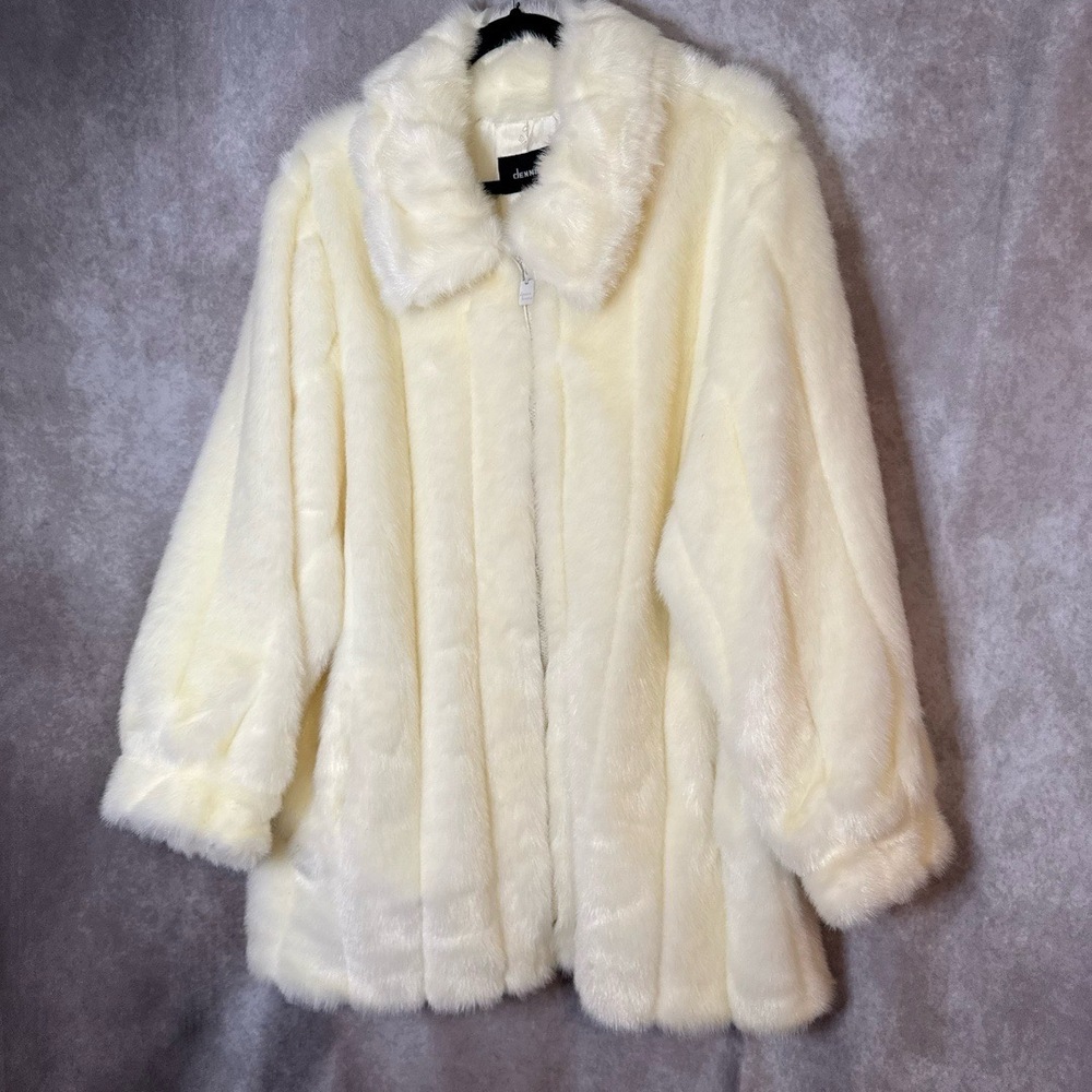 Vintage 80s Dennis Basso Faux Fur Jacket Womens 1X Cream Off-White Mob Wife Luxe - Picture 2 of 6